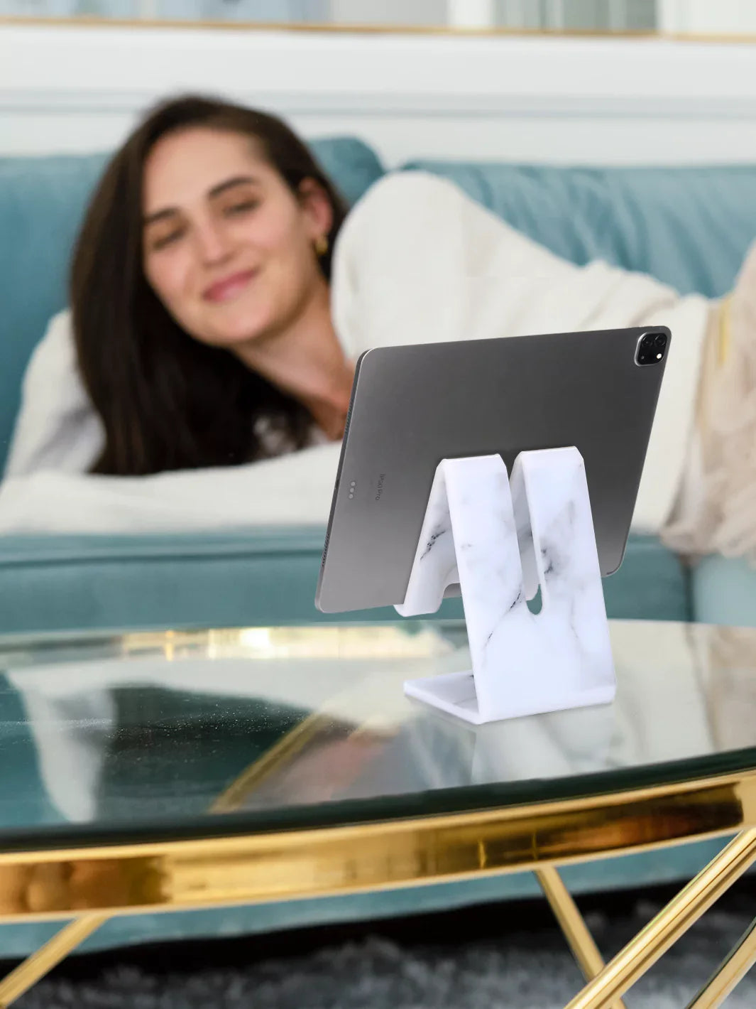 White Marble Acrylic Phone and Tablet Stand
