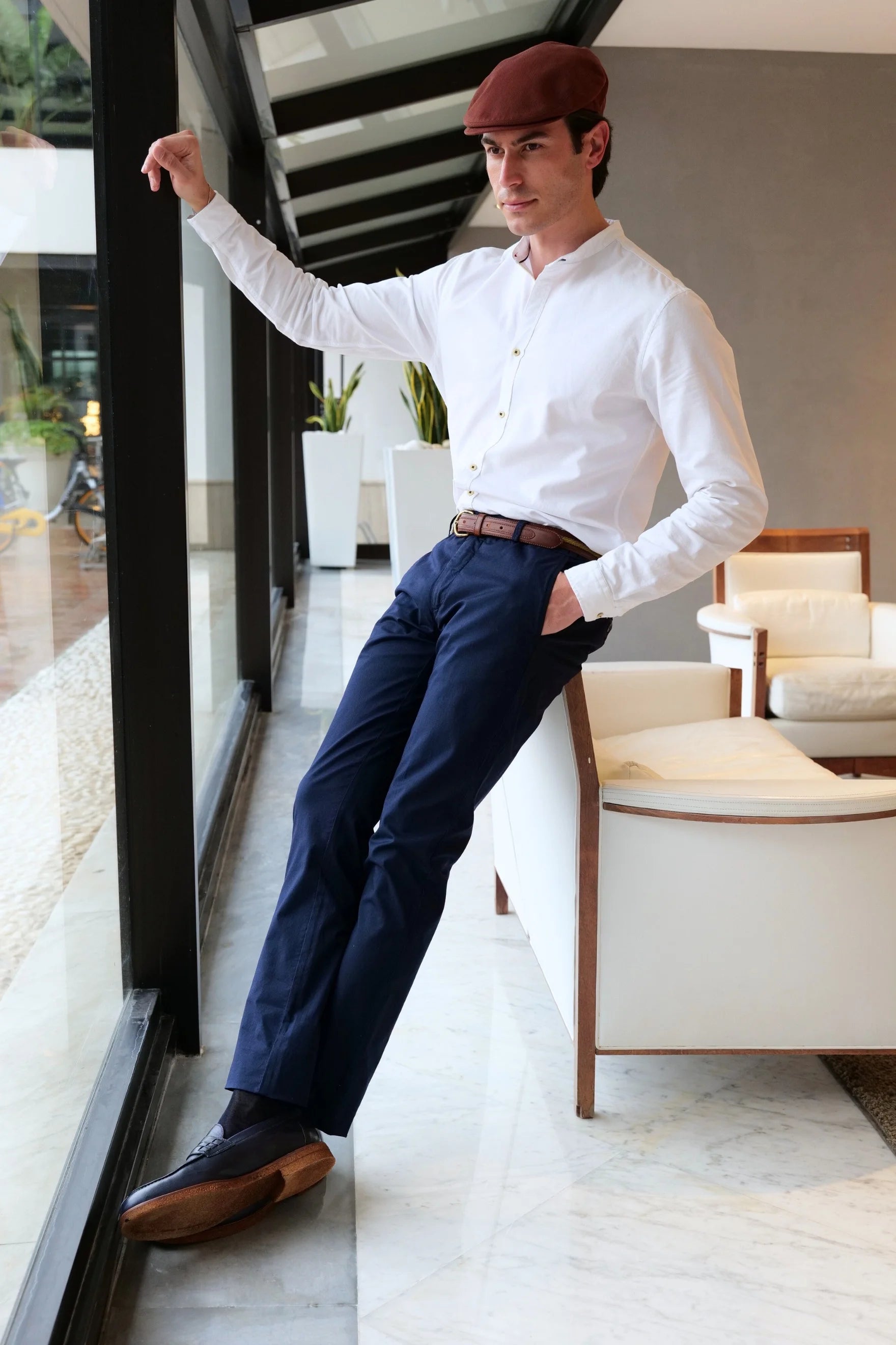 Spring Summer Blue Cotton Chino Trousers