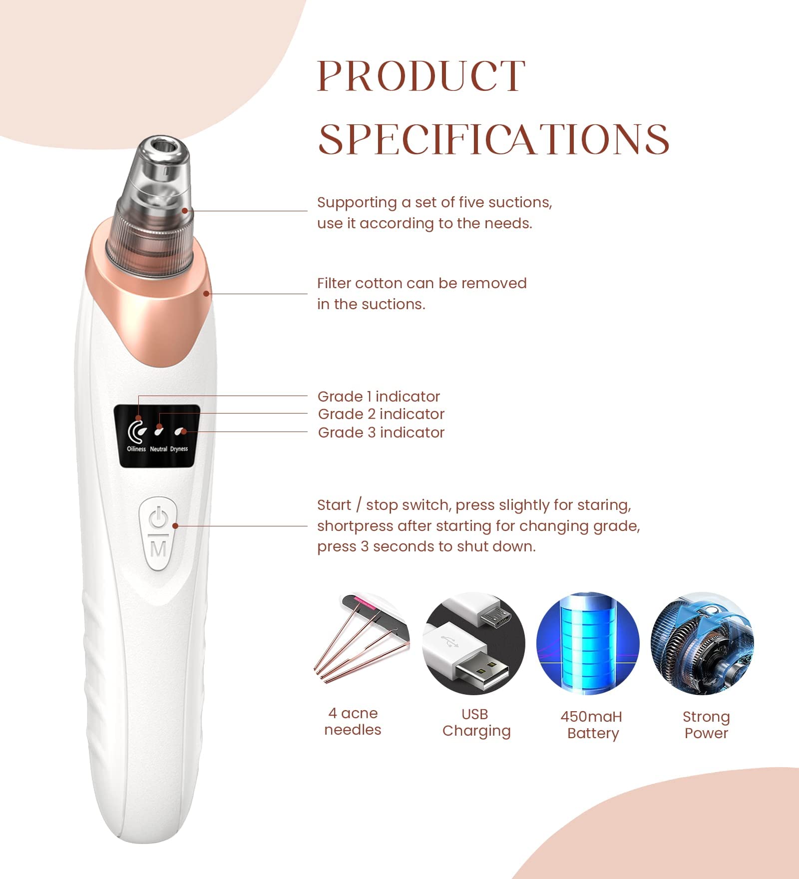 2025 Blackhead Remover Pore Vacuum,Facial Pore Cleaner - 5 Suction Power,5 Probes,USB Rechargeable Blackhead Vacuum Kit Electric Acne Extractor Tool for Adult - eighttwentytwo92