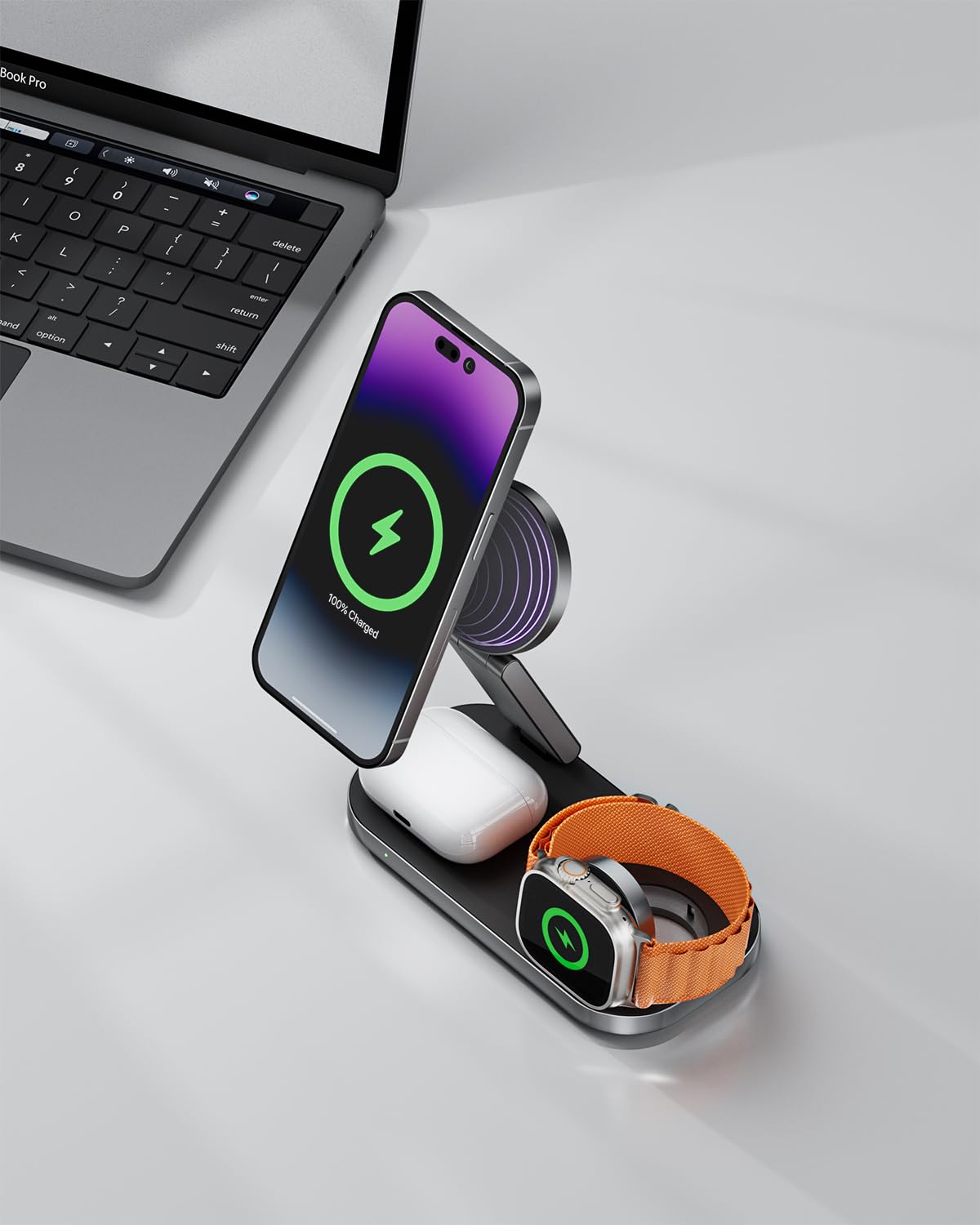 3 in 1 Wireless Charging Station for Apple Devices, Magnetic Foldable Fast Charger Stand Compatible with MagSafe for iPhone Air/17/16/15/14/13/12 Series, Apple Watch & AirPods Pro/4/3/2 - eighttwentytwo92