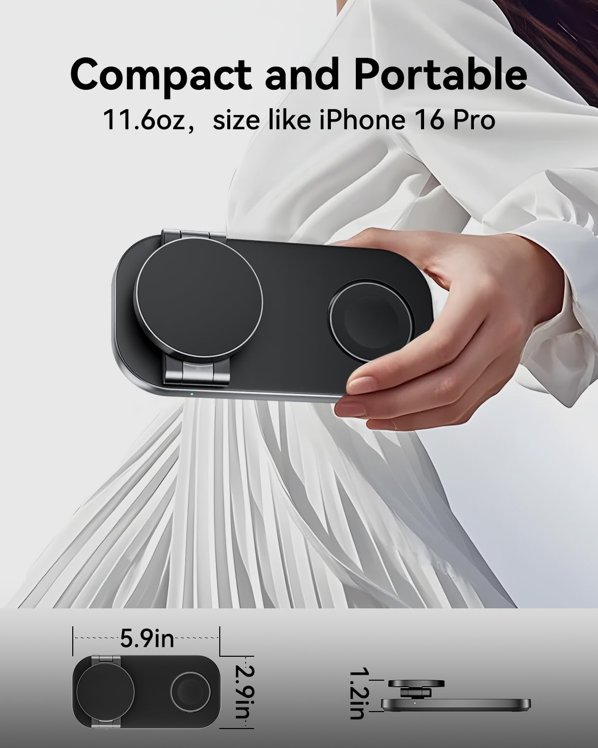 3 in 1 Wireless Charging Station for Apple Devices, Magnetic Foldable Fast Charger Stand Compatible with MagSafe for iPhone Air/17/16/15/14/13/12 Series, Apple Watch & AirPods Pro/4/3/2 - eighttwentytwo92