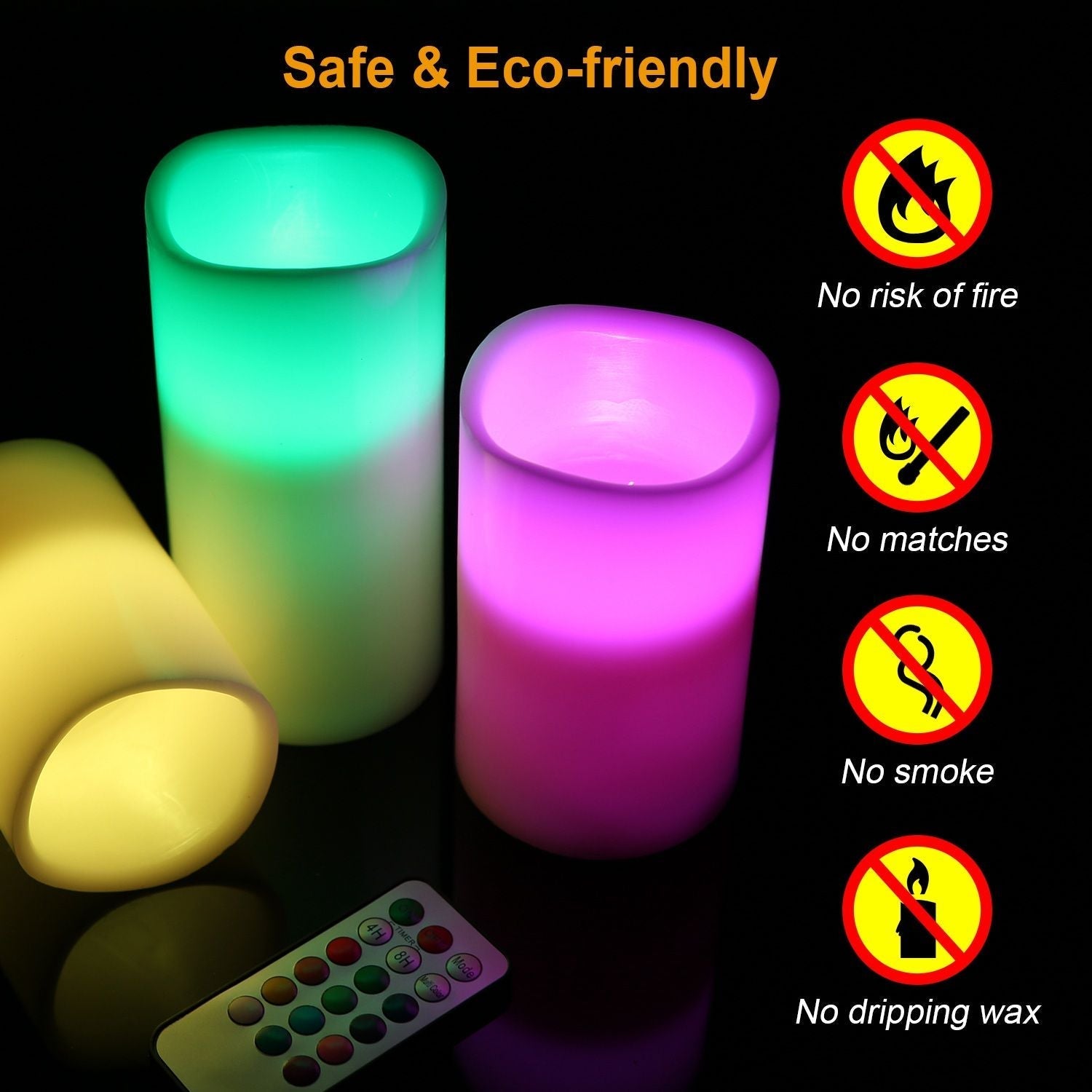 3 - Pack Flameless LED Candles with Remote & Timer – Real Wax, Color - Changing - eighttwentytwo92