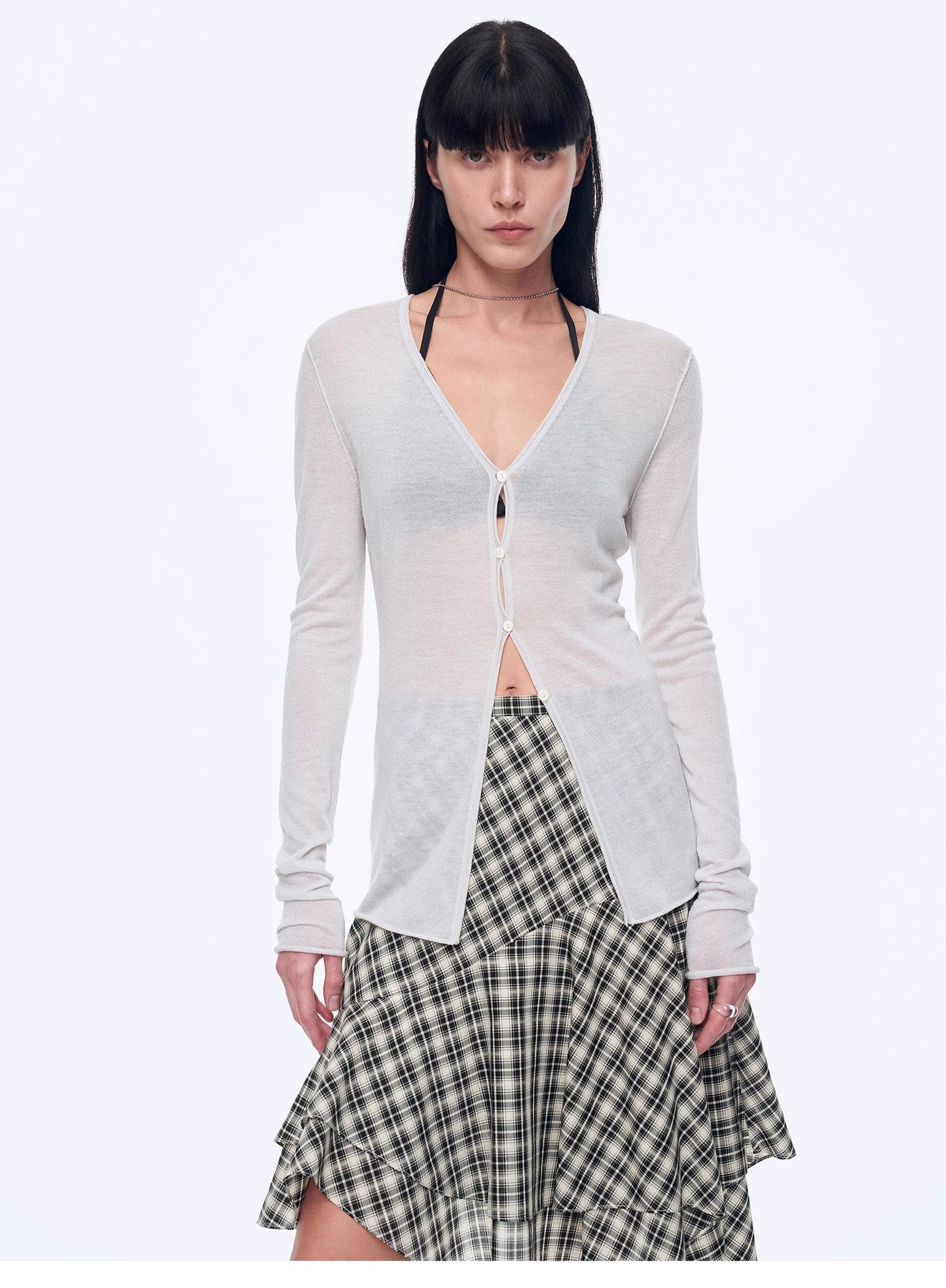 "Long Island Vacation" Wool Blend V-Neck Straight Shoulder Knitted Cardigan Spring