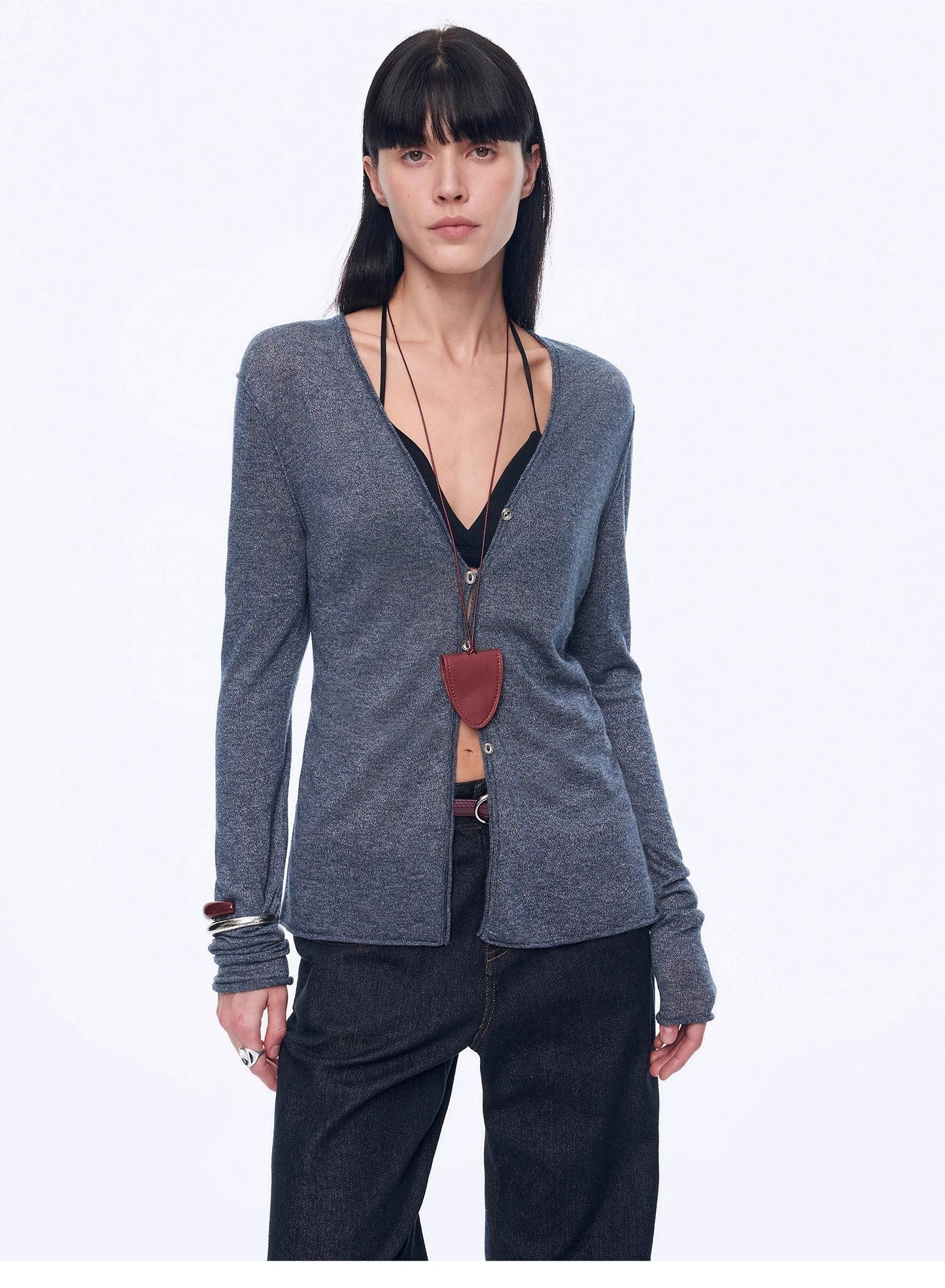 "Long Island Vacation" Wool Blend V-Neck Straight Shoulder Knitted Cardigan Spring