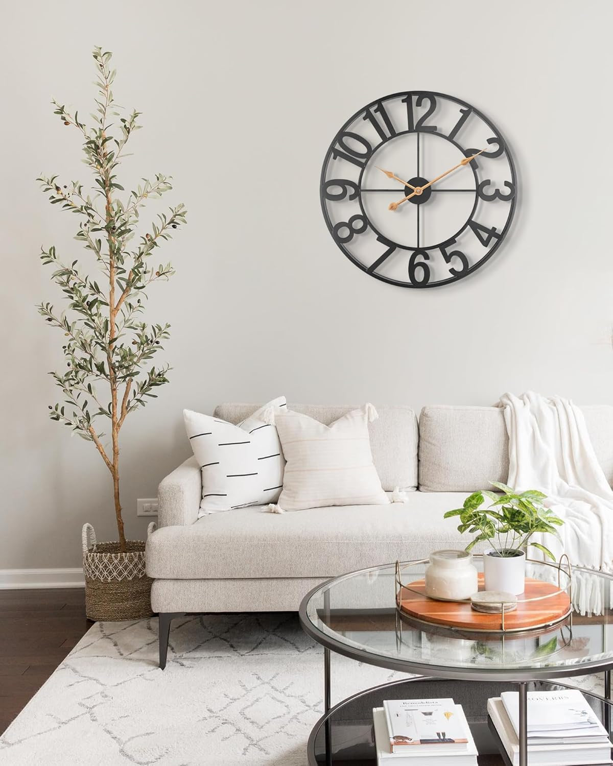 18 Inch Large Wall Clock, Silent Non Ticking Battery Operated Roman Numeral Wall Clock, Industrial Metal Indoor Outdoor Analog Clock for Living Room, Kitchen, Pool, Patio Decor - Black