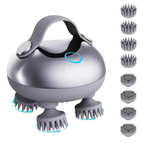 ZNNFEMAI Electric Scalp Massager Hair Growth IPX7 Waterproof Rechargeable Head Massager Scalp Stress Relax Portable Handheld Hair Scalp Massager with 8 Removable Massage Claws(Silver)
