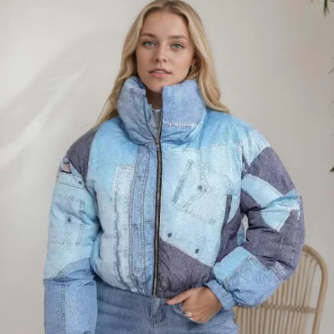 Elevate your winter style with this stunning Pufferfect Denim Jacket.