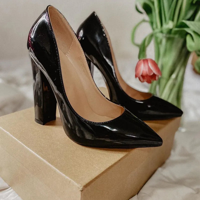 Onlymaker Women's Pointed Toe Block Heel Pump