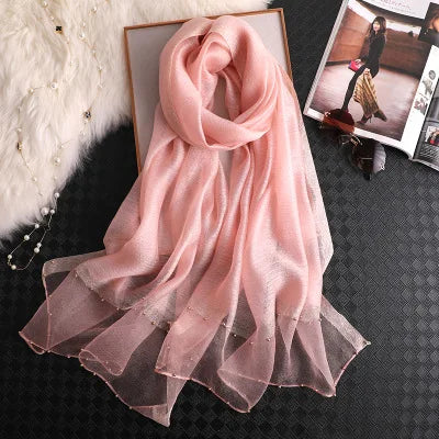 Summer Silk & Wool Long Scarf – Soft Lightweight Wrap for Women