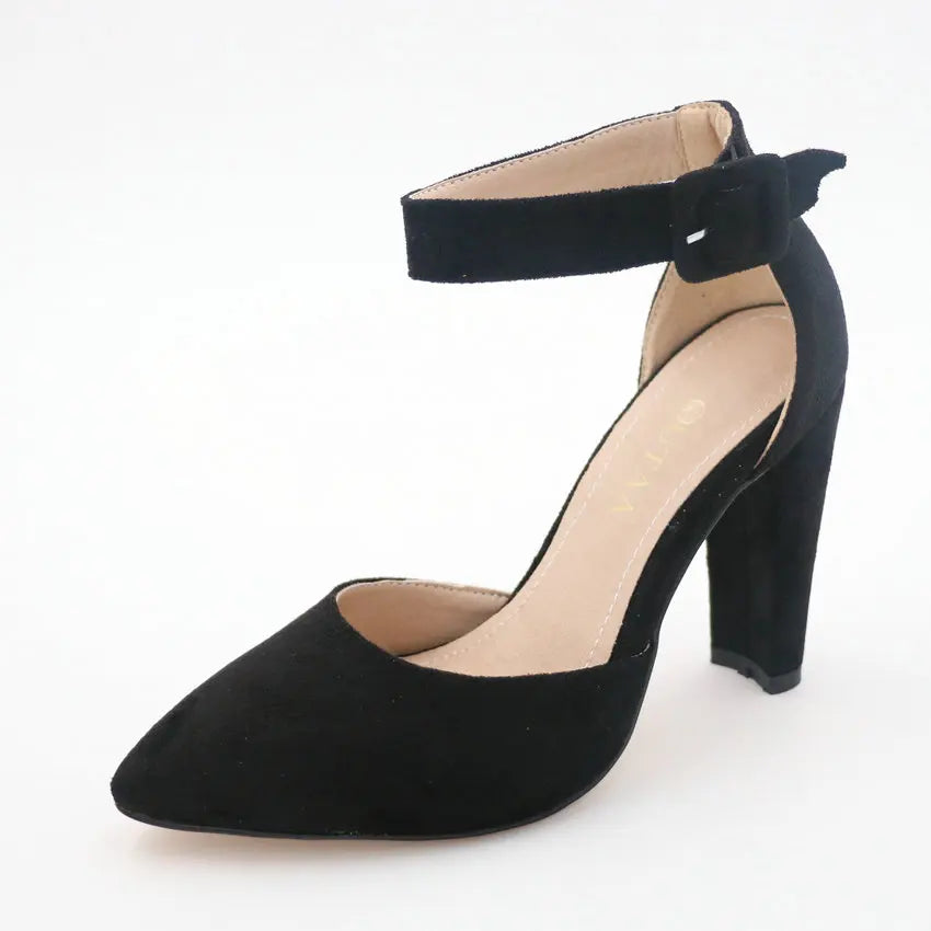 QUTAA Women Pumps Fashion Women Shoes Party Wedding Super Square High Heel Pointed Toe Red Wine Ladies Pumps Size 34-43