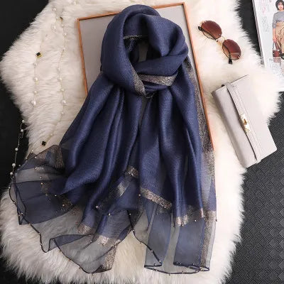 Summer Silk & Wool Long Scarf – Soft Lightweight Wrap for Women