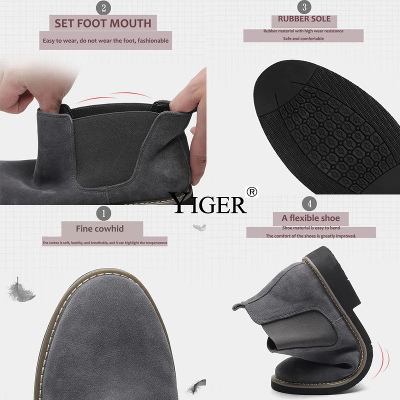 YIGER Men’s Chelsea Boots – Leather Slip