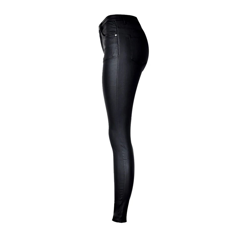 2024 Styling Skinny Women Jeans High Waist Faux Leather Pants Outfit Leggings Chic Casual Girl Stretch Leather Denim Jeans C1075