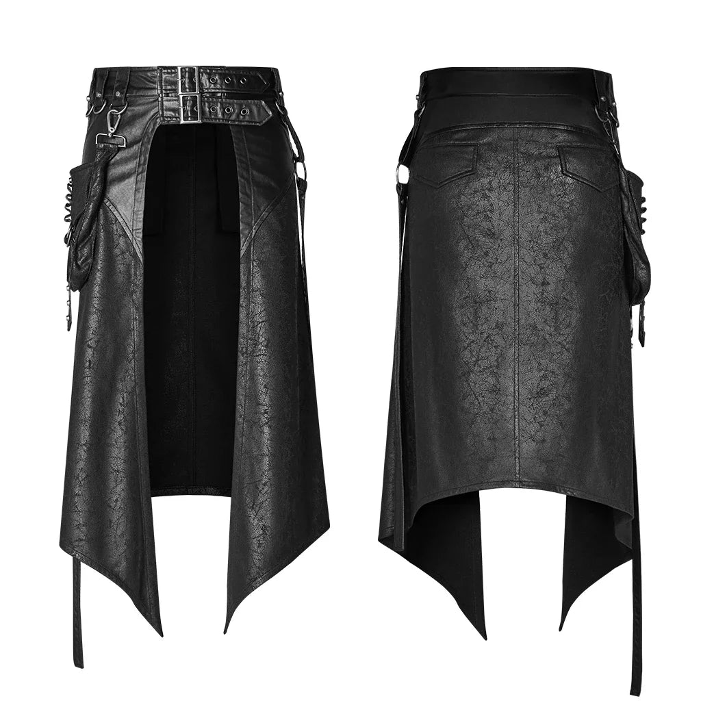 PUNK RAVE Men's Punk Removable Side Stereo Pocket Half Skirt Stage Performance Party Club Cosplay Men Pants
