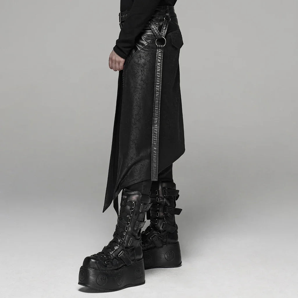 PUNK RAVE Men's Punk Removable Side Stereo Pocket Half Skirt Stage Performance Party Club Cosplay Men Pants
