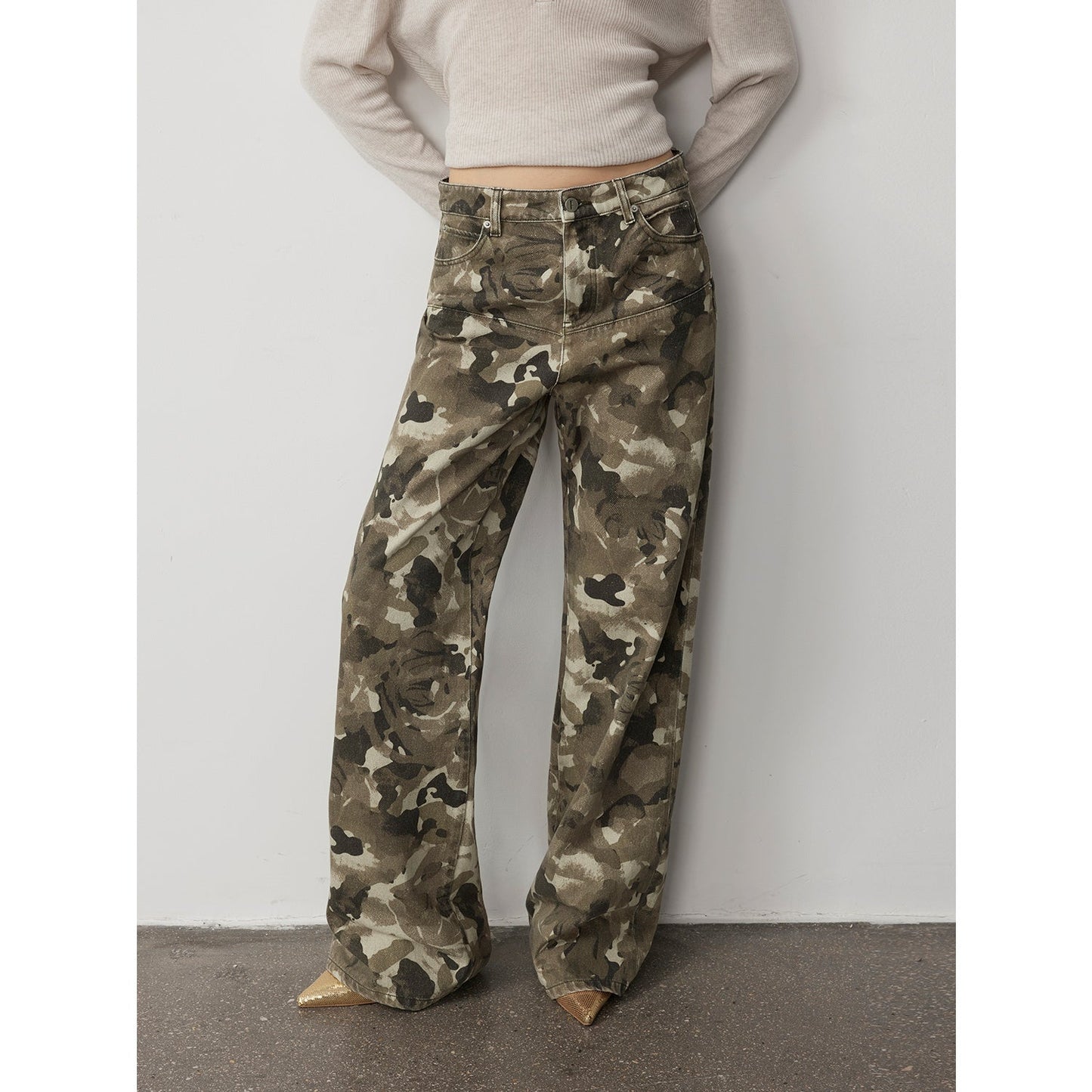 "Camouflage Charm " Cool, Trendy, Unique, and Personalized Original Camouflage Print Washed Loose Straight-Leg Denim Jea
