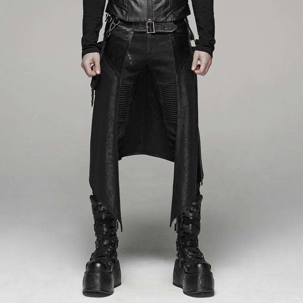 PUNK RAVE Men's Punk Removable Side Stereo Pocket Half Skirt Stage Performance Party Club Cosplay Men Pants
