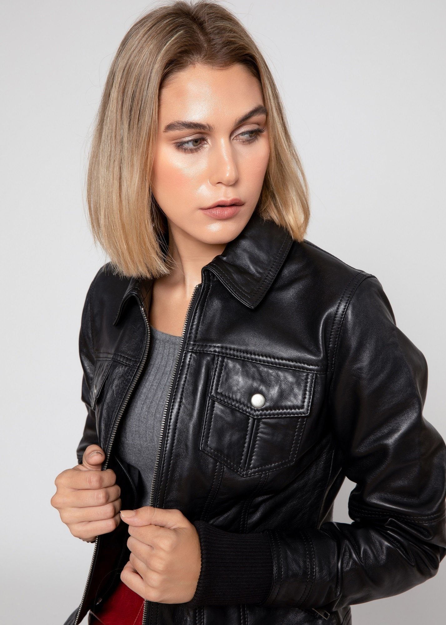 Annalise Black Lambskin Hooded Leather Jacket | Fleece Lined - eighttwentytwo92