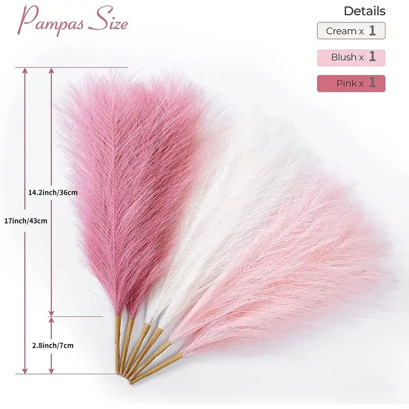 Artificial Pampas Grass Stems Set of 3 – Blush, Cream & Pink Gradient - eighttwentytwo92