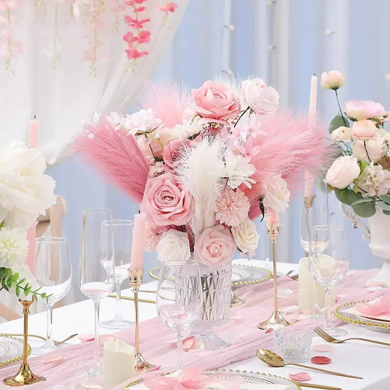 Artificial Pampas Grass Stems Set of 3 – Blush, Cream & Pink Gradient - eighttwentytwo92