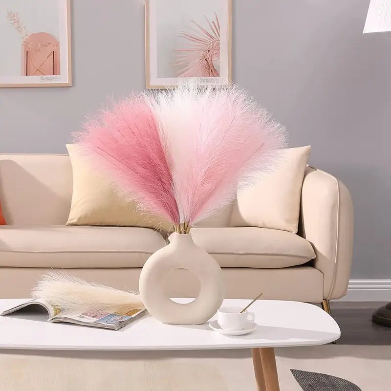 Artificial Pampas Grass Stems Set of 3 – Blush, Cream & Pink Gradient - eighttwentytwo92
