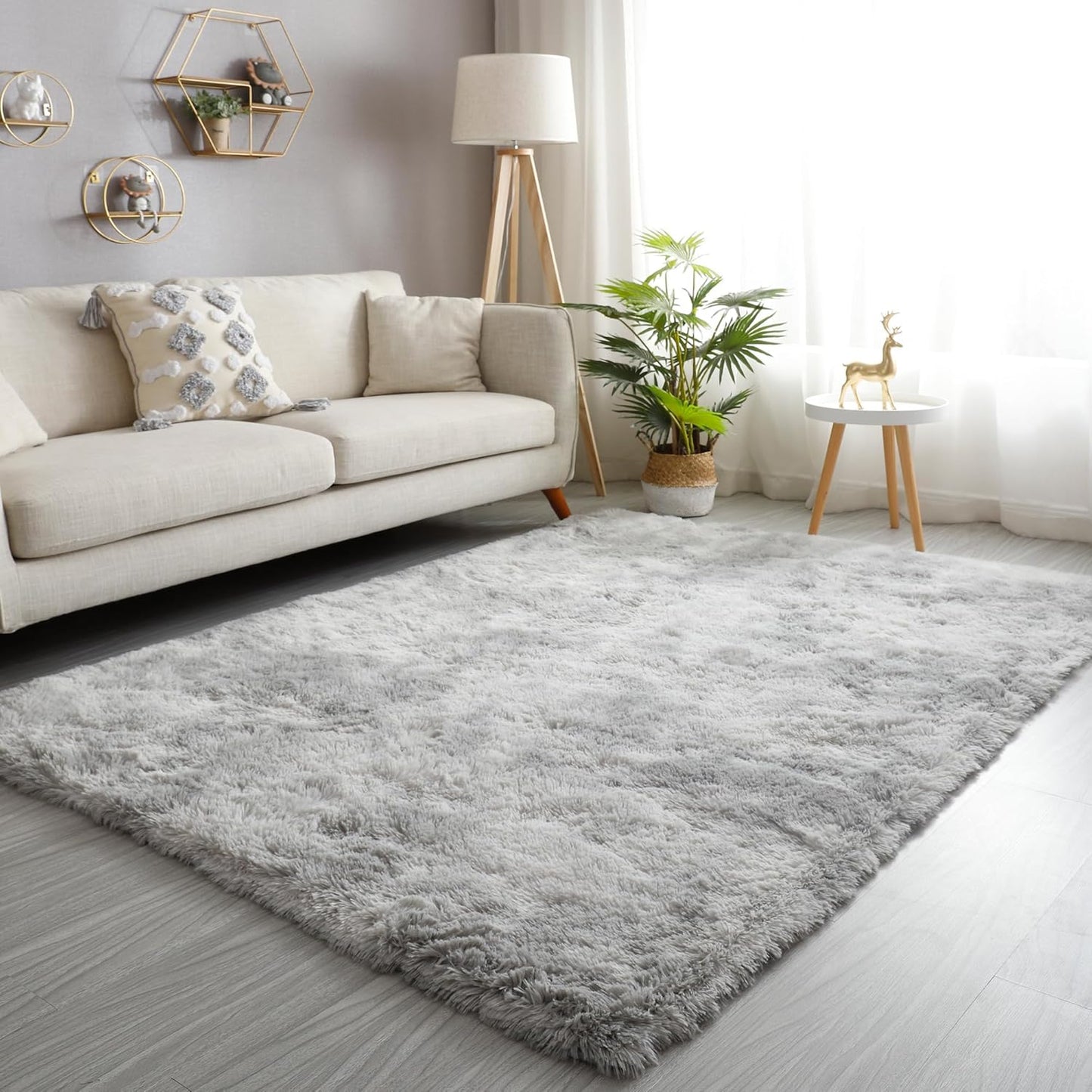 round Rainbow Rug, 4Ft Fluffy Shag Fuzzy Soft Circular Rug for Bedroom, Nursery, Kids Room, Indoor Plush Shaggy Furry Home Decor