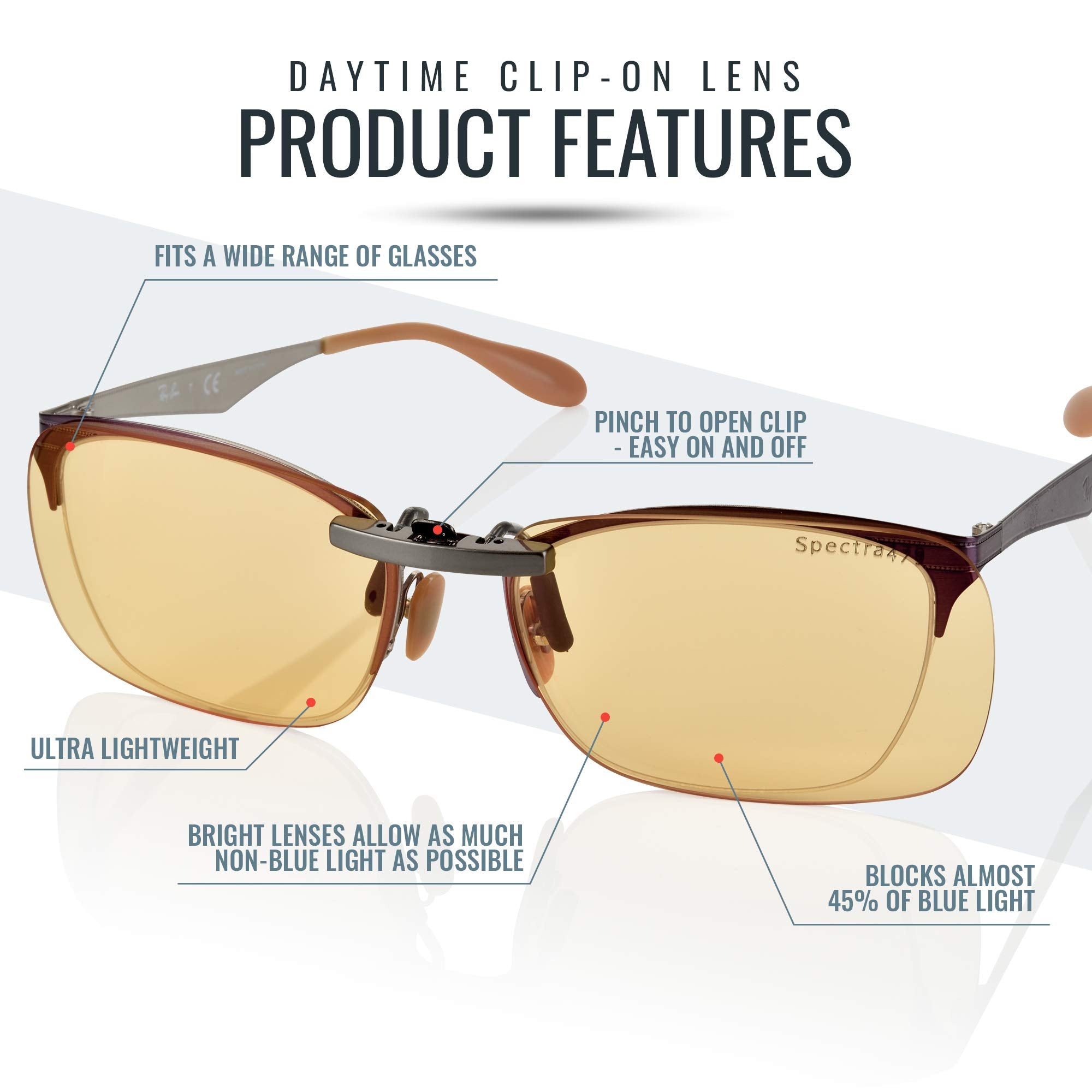 Blue Light Blocking Clip On Glasses - Effective Computer Glasses for Men and Women, Durable Lightweight Design Reduce Eyestrain, Headaches for All Day Screen Time and Gaming Protection (Daytime Lens) - eighttwentytwo92