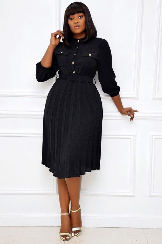 Chic Button - Down Belted Denim - Look Midi Dress for Women - eighttwentytwo92