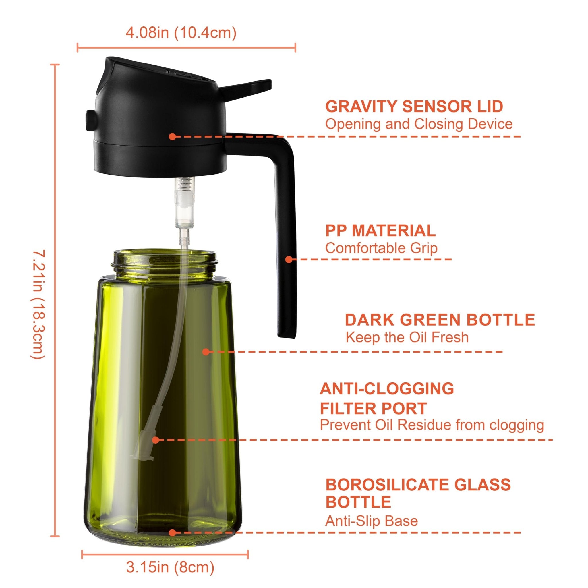 CXINYI - 16oz/470ml Olive Oil Dispenser for Kitchen with Stickers - 2 in 1 Olive Oil Sprayer for Cooking, Air Fryer, and Salad, Black (Light - Proof Kitchen Gadget) - eighttwentytwo92