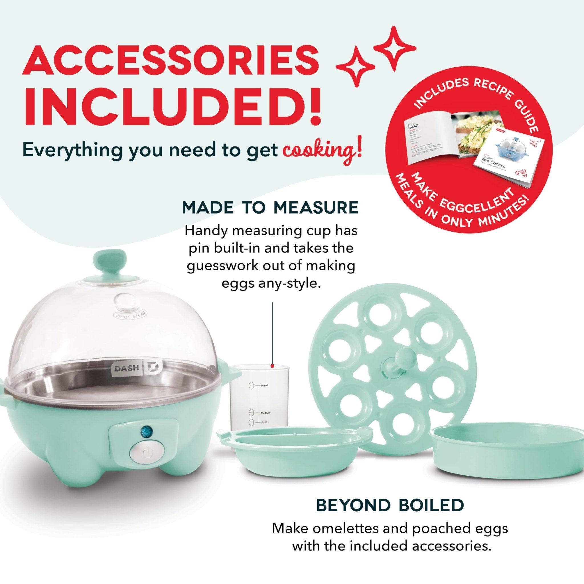 DASH Rapid Egg Cooker: 6 Egg Capacity Electric Egg Cooker for Hard Boiled Eggs, Poached Eggs, Scrambled Eggs, or Omelets with Auto Shut Off Feature - Aqua, 5.5 Inch (DEC005AQ) - eighttwentytwo92