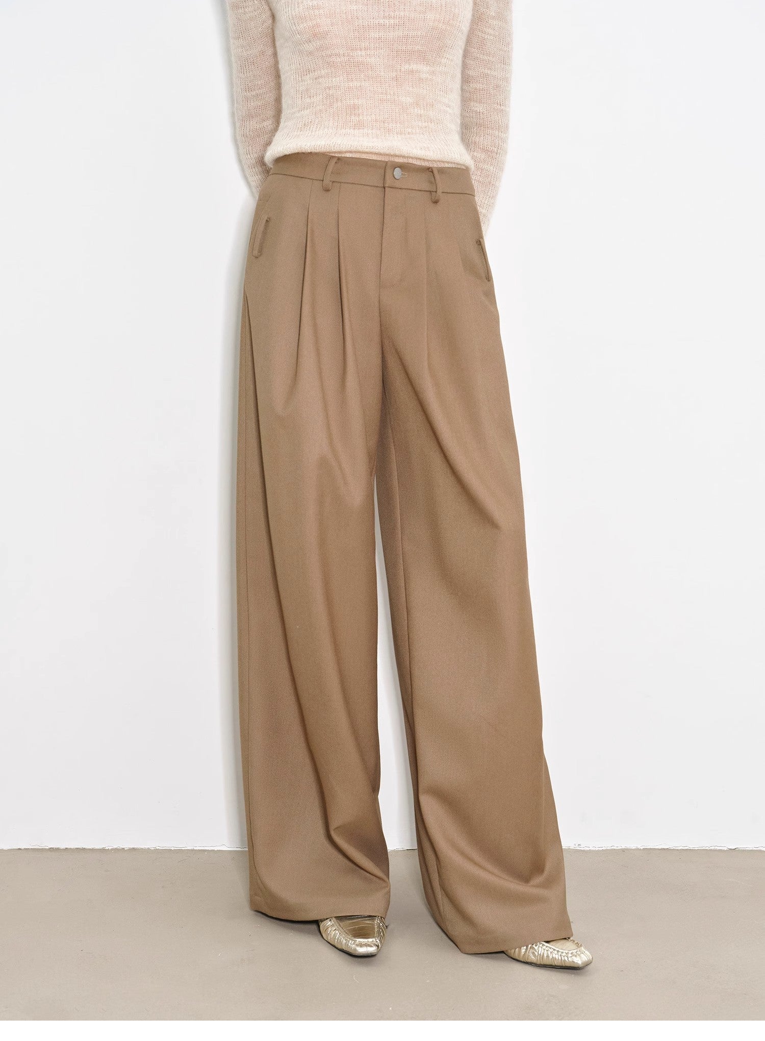 Draped Pleated Wide - Leg Pants for Women | Mid - Rise Tailored Fit Trousers - eighttwentytwo92