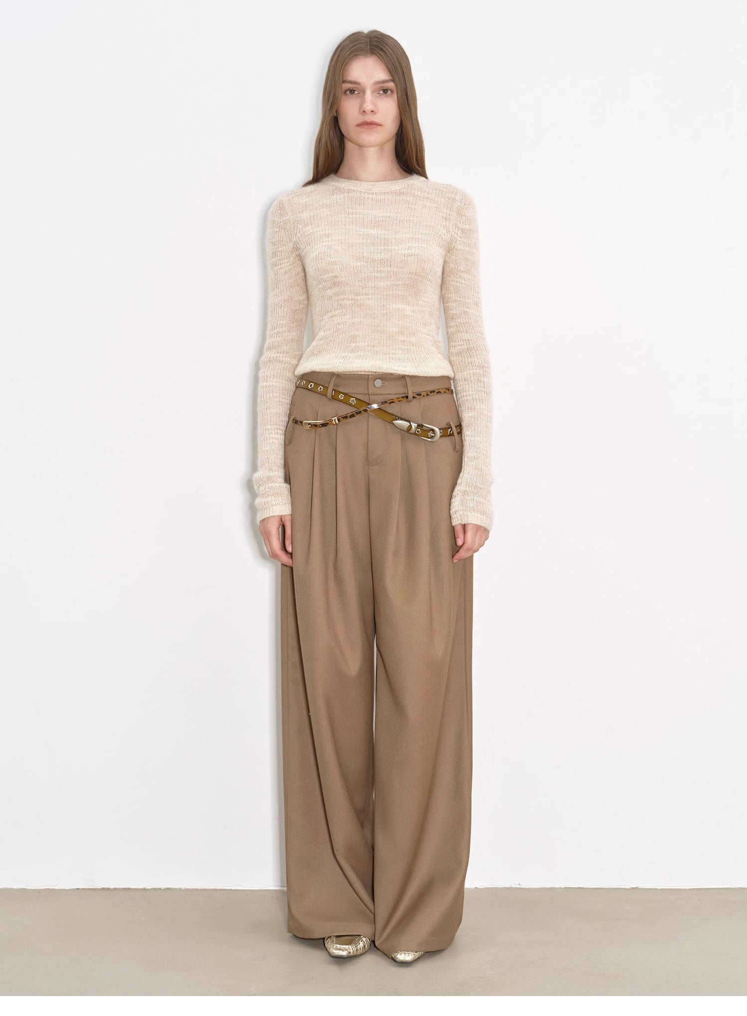 Draped Pleated Wide - Leg Pants for Women | Mid - Rise Tailored Fit Trousers - eighttwentytwo92