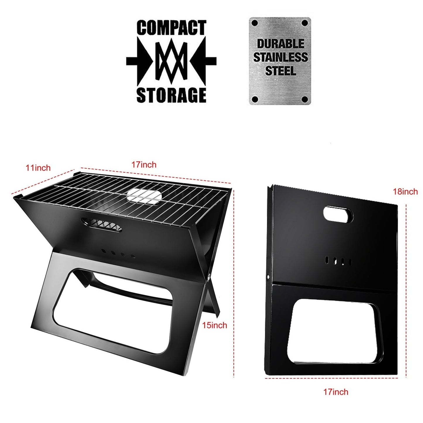 Portable Foldable Charcoal Grill – Compact BBQ with Large Cooking Area