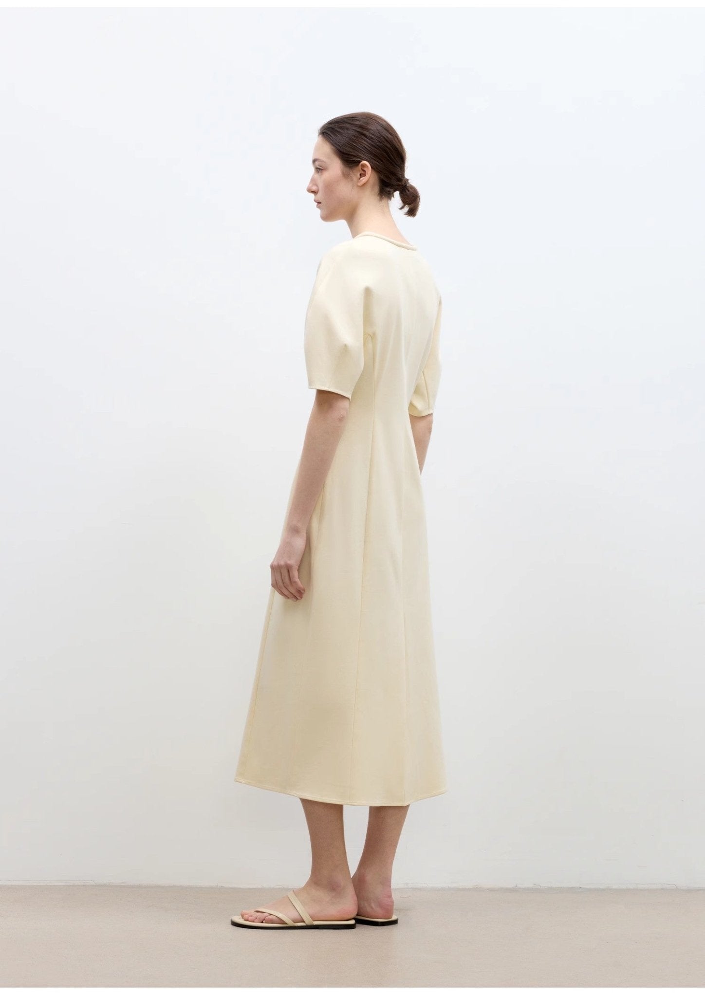 Elegant Cream Midi Dress with Short Sleeves | Minimal Everyday Style - eighttwentytwo92