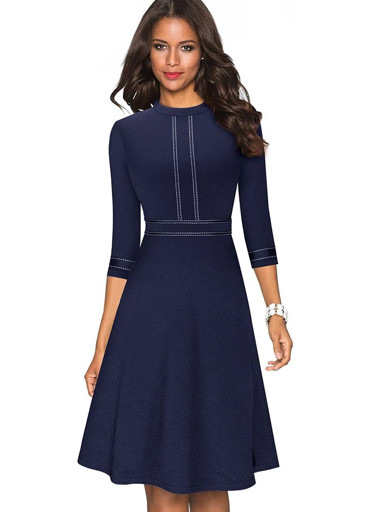Elegant Fit & Flare Belted A - Line Dress for Women | Knee - Length Office Wear - eighttwentytwo92