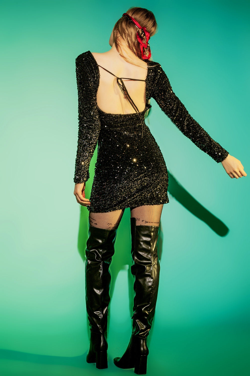 Embellished Mini Dress in Black