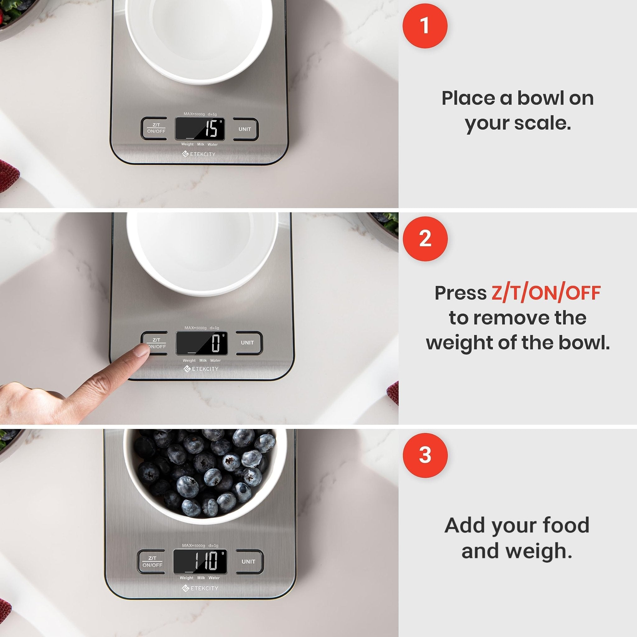 Etekcity Food Kitchen Scale, Digital Grams and Ounces for Weight Loss, Baking, Cooking, Keto and Meal Prep, LCD Display, Medium, 304 Stainless Steel - eighttwentytwo92