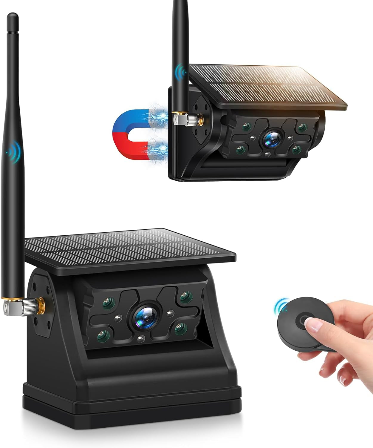 Solar Wireless Magnetic Backup Camera, 9900Mah Battery Powered Rechargeable IP69 Waterproof HD Back up Rear View Remote Control Camera with 7 Inch 1080P Monitor System for Car Truck Trailer RV VN003