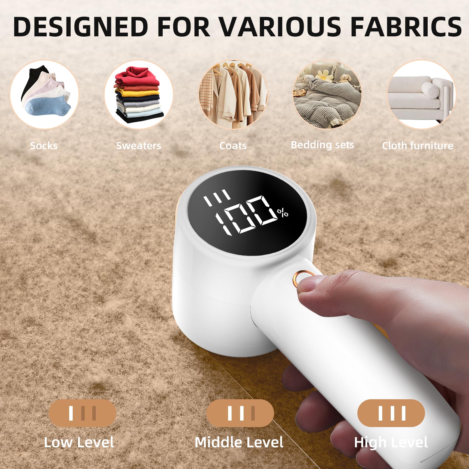 Fabric Shaver, Lint Remover Rechargeable, Electric Portable Sweater Defuzzer with 3 Speeds, 6 Leaf Blades, Digital LED Display to Remove Pilling for Clothes, Furniture, Sweater, Couch, Blanket - eighttwentytwo92