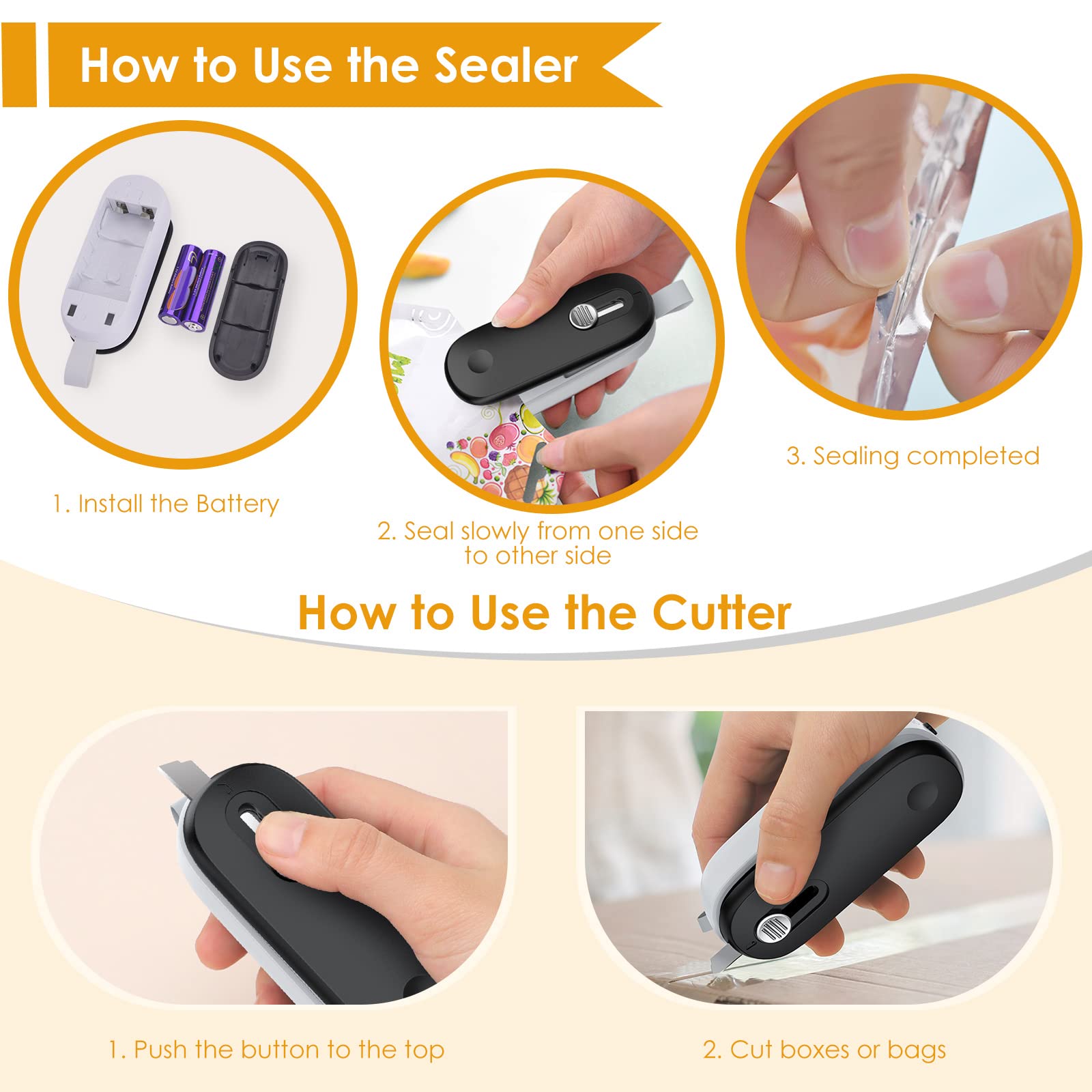 FEPPO Mini Bag Sealer, 2 in 1 Heat Sealer with Cutter, Portable Resealer Machine for Chip, Plastic Bags Food Storage Snacks (Batteries Included) - eighttwentytwo92