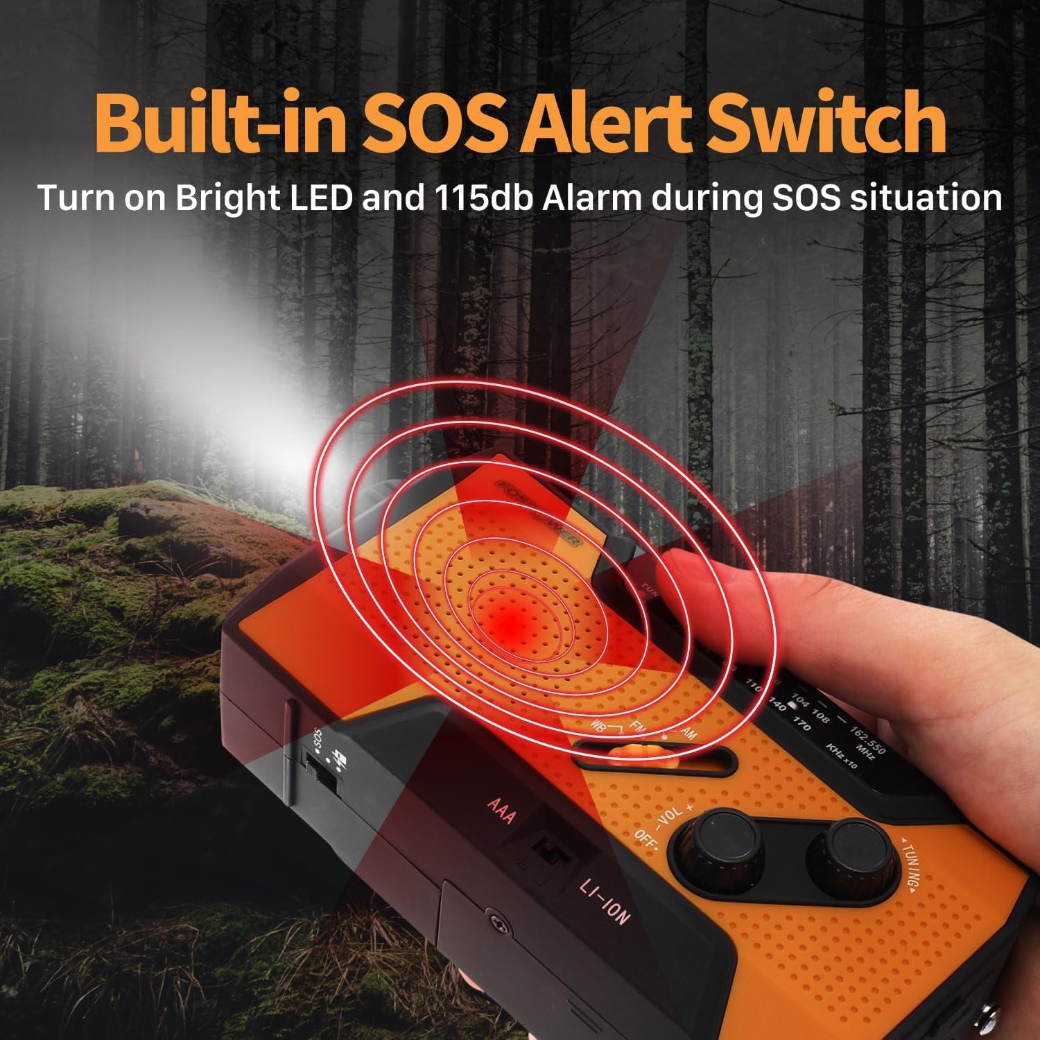 FosPower NOAA Emergency Weather Radio A1 7400mWh Portable Power Bank, AM/FM, USB/Solar/Hand Crank Charging, Battery Operated, SOS Alarm & Flashlight for Indoor/Outdoor Emergency - Orange - eighttwentytwo92