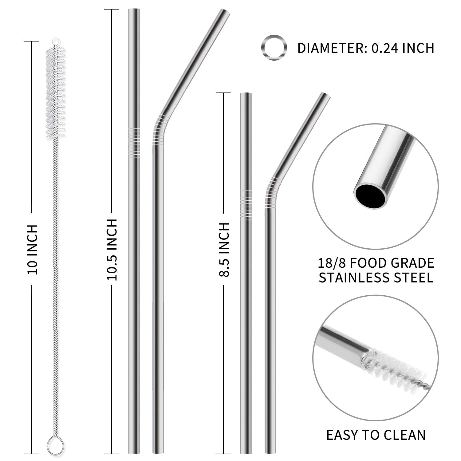 Hiware 12 - Pack Reusable Stainless Steel Metal Straws with Case - Long Drinking Straws for 30 oz and 20 oz Tumblers Dishwasher Safe - 2 Cleaning Brushes Included - eighttwentytwo92