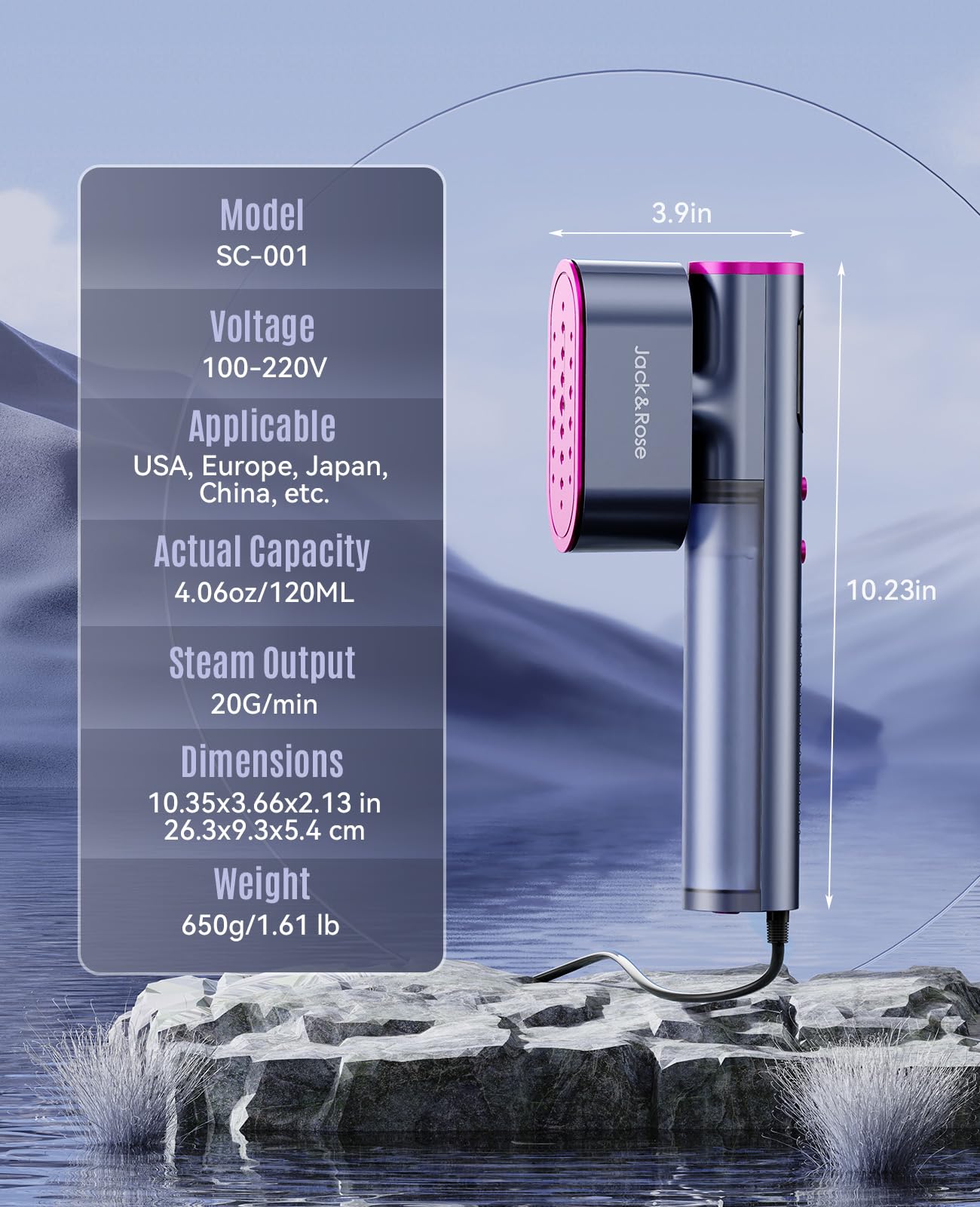 Jack & Rose Travel Steamer for Clothes,100 - 220V Portable Iron,15s Heat Up,Steamer & Iron 2 In 1, Travel Size,Large Ceramic Heat Panel,for Global and Europe - eighttwentytwo92