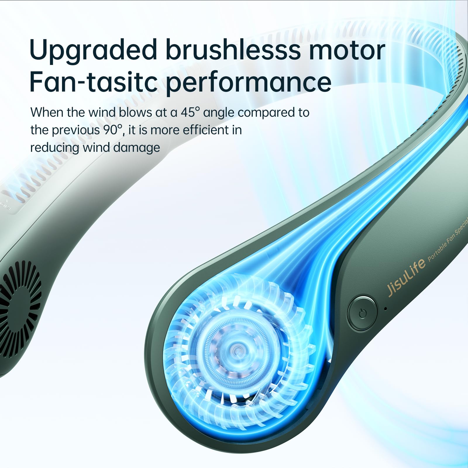 JISULIFE Portable Neck Fan, Hands Free Bladeless Fan, 5 Speeds, 4000 mAh Battery Operated Wearable Personal Fan, Twistable, Rechargeable, Gift for Women Men - Dark Green - eighttwentytwo92