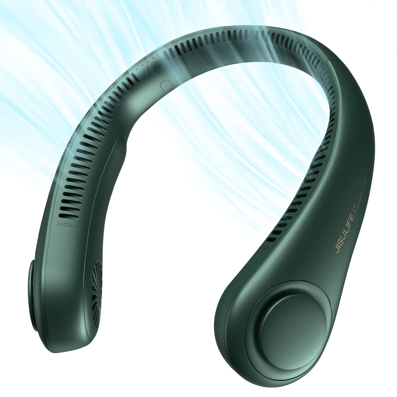 JISULIFE Portable Neck Fan, Hands Free Bladeless Fan, 5 Speeds, 4000 mAh Battery Operated Wearable Personal Fan, Twistable, Rechargeable, Gift for Women Men - Dark Green - eighttwentytwo92