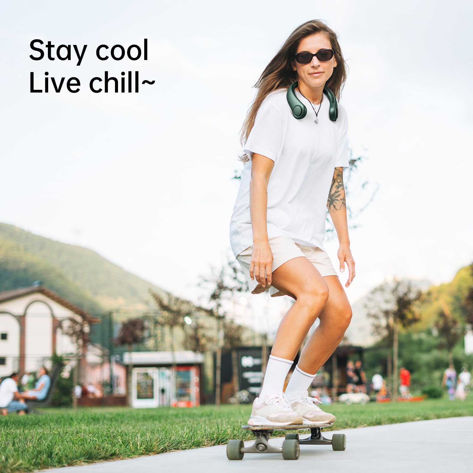 JISULIFE Portable Neck Fan, Hands Free Bladeless Fan, 5 Speeds, 4000 mAh Battery Operated Wearable Personal Fan, Twistable, Rechargeable, Gift for Women Men - Dark Green - eighttwentytwo92