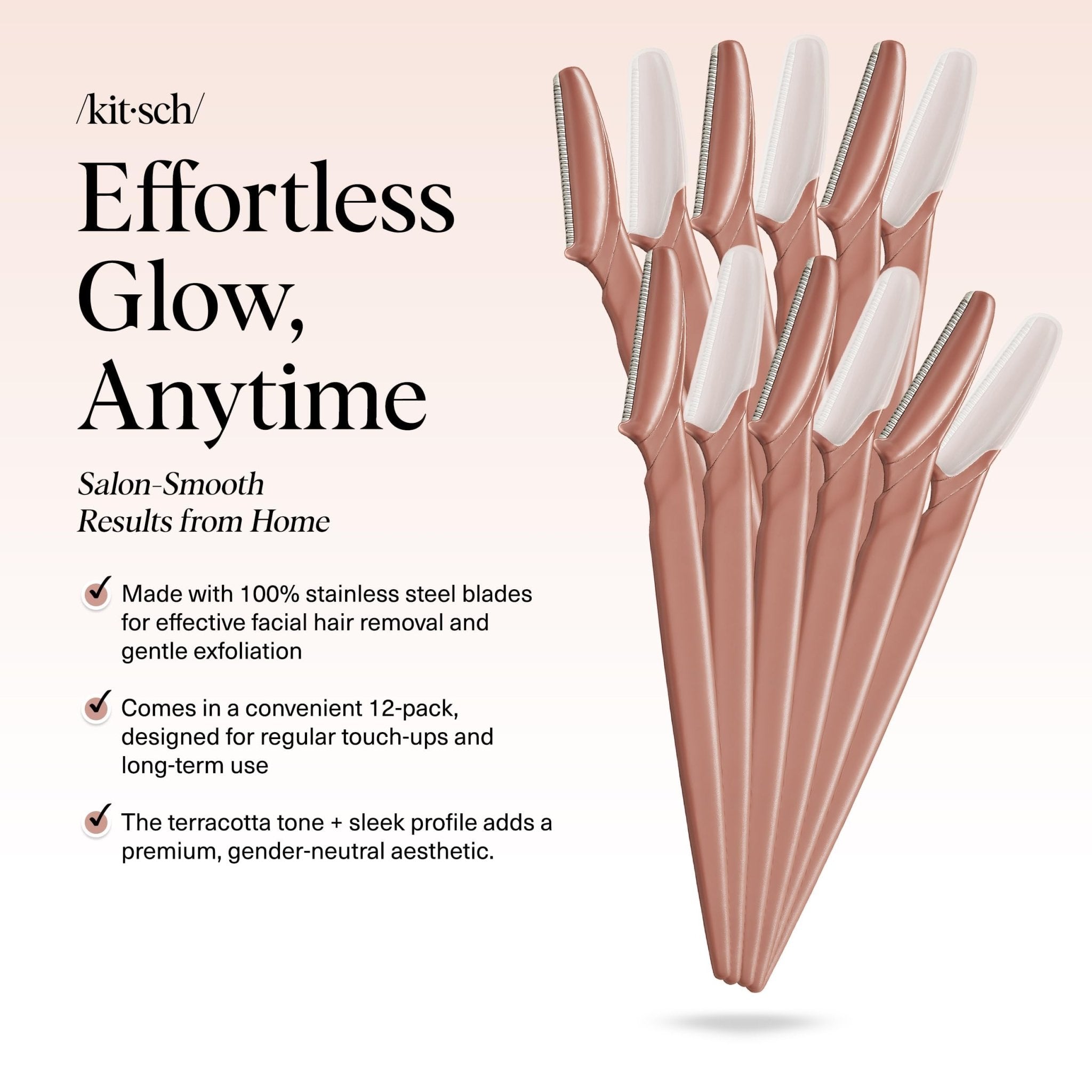 Kitsch Dermaplane Razor for Women Face – Face Razors for Women & Men, Eyebrow Trimmer & Face Shaver – Exfoliating Facial Razor & Skin Care Tool for Smoother Skin - Terracotta, 12 pcs - eighttwentytwo92