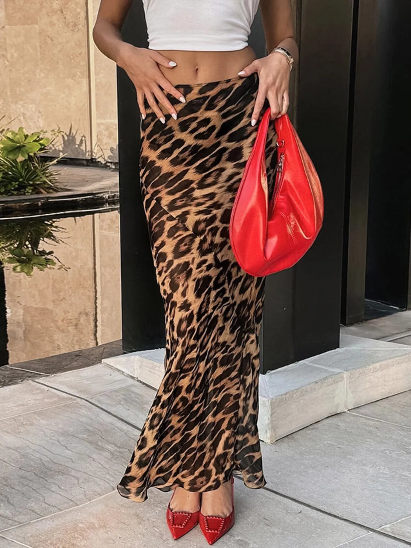 Leopard Print High Waist Flare Maxi Skirt - eighttwentytwo92