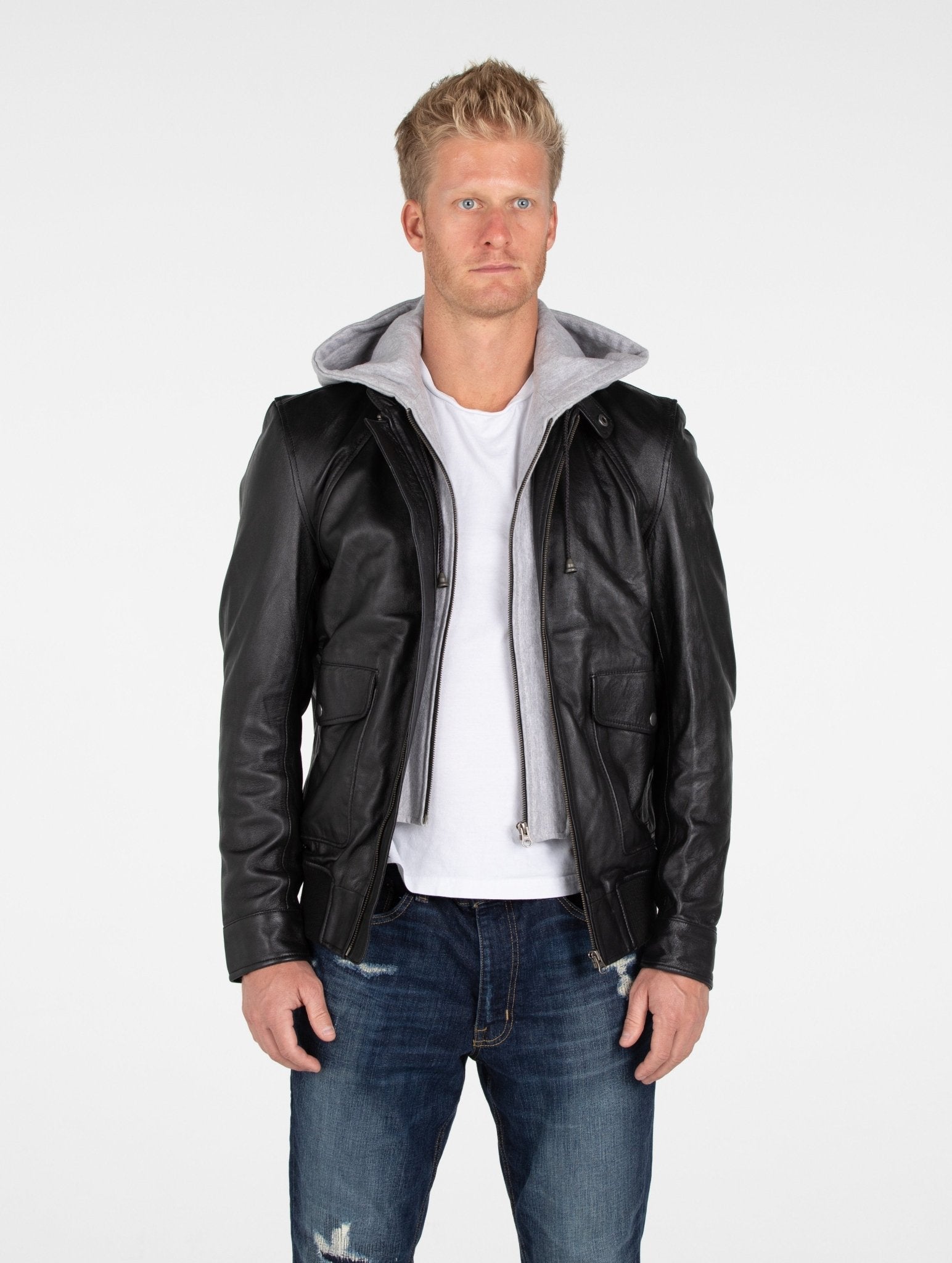 Men's Lambskin Hooded Leather Bomber Jacket - eighttwentytwo92