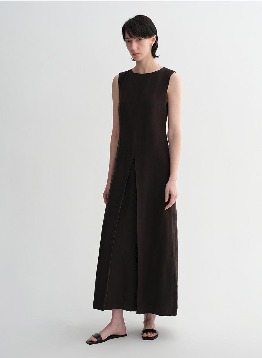 Mulberry Silk Sleeveless Round Neck Oblique Pleated A - Line White Dress - eighttwentytwo92